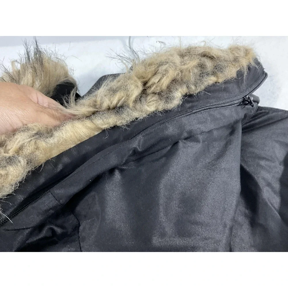 Coat Womens 3XL Black Hooded Faux Fur Lined Long Parka Pockets Zip Warm Winter